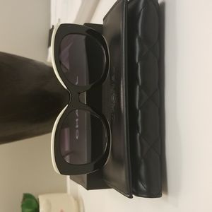 CHANEL Black and Cream Women's Sunglasses